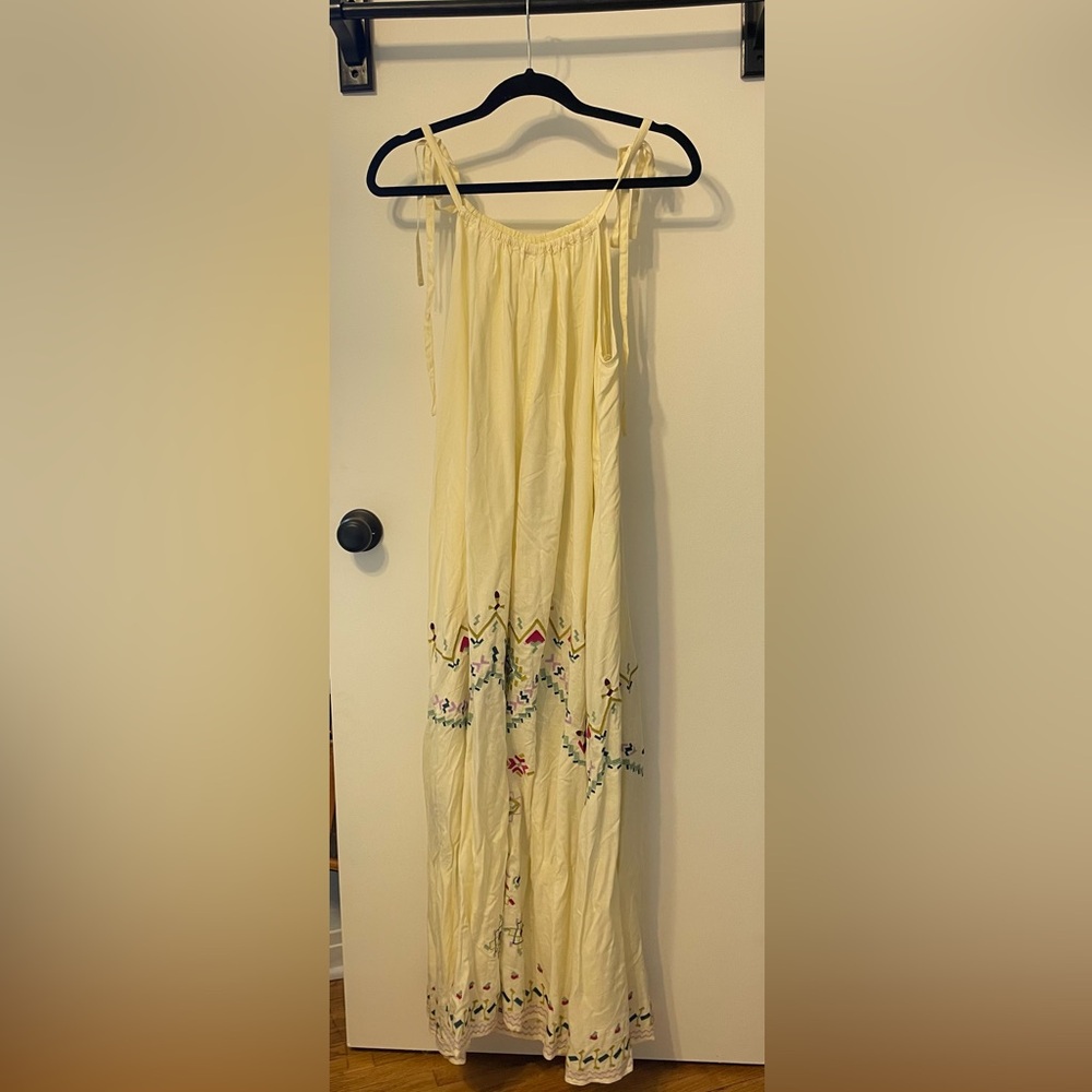 Anthropology Embroidered Cream Maxi Dress - Picture 3 of 3